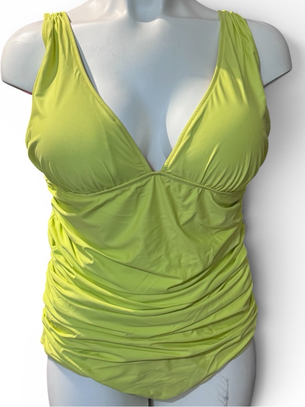 J. Crew Plus Size Ruched V Neck One-Piece Swimsuit in Yellow Sorbet - Size 22 - Picture 2 of 10